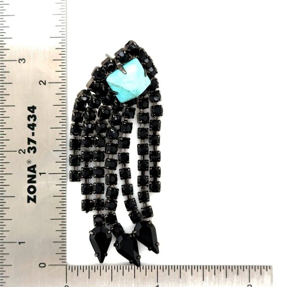 Pyramid Turquoise Black Rhinestones Drop Earrings - Picture 5 of 6